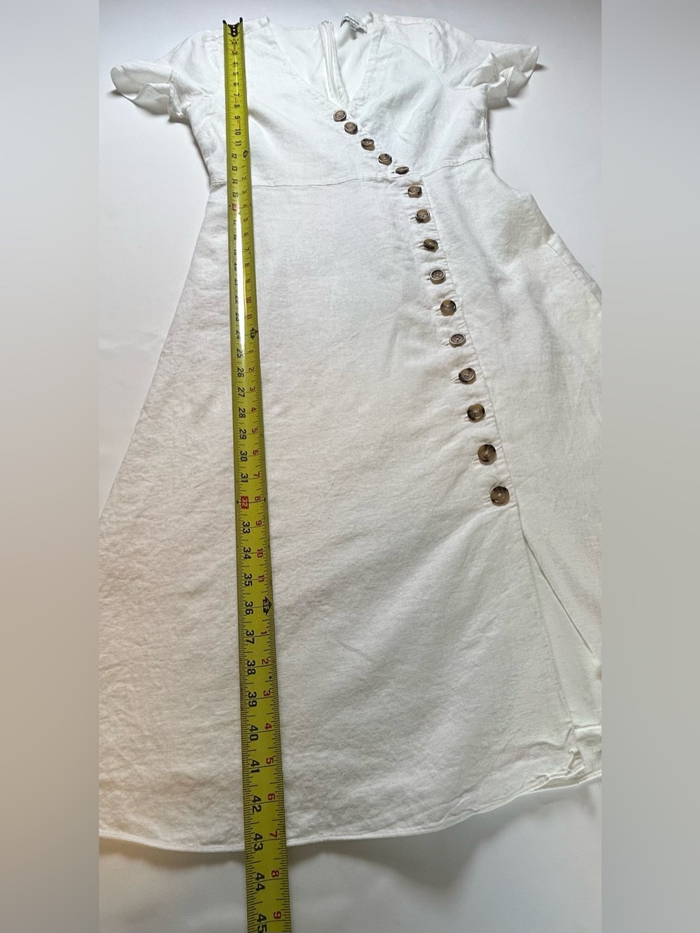 Madewell White linen blend Button-Front V-Neck Midi Dress short sleeve size 4 - Picture 14 of 14